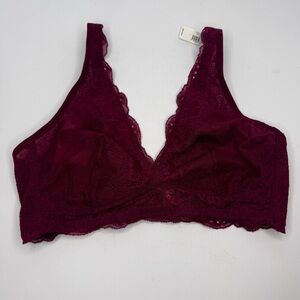 NWT Love by Gap Elegant Lace Plunge Bralette in Rich Burgundy SzL Sexy Flirty